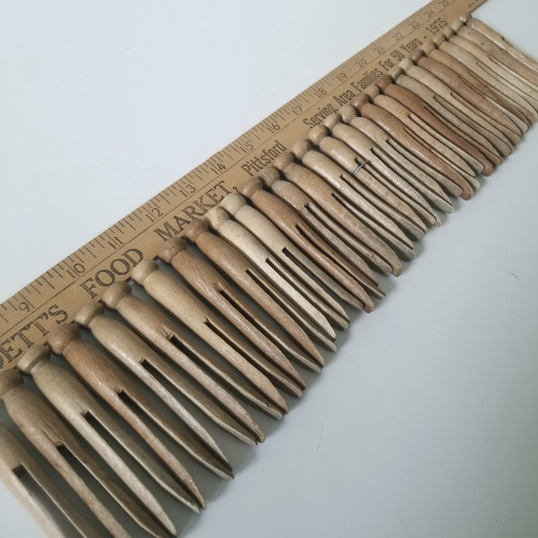 Vintage Round Wooden Clothes Pins Set of 30 Clothespins Etsy