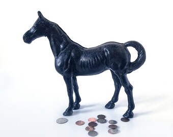 Cast iron horse coin bank, black cast iron horse, vintage metal horse, vintage piggy bank, equestrian decor