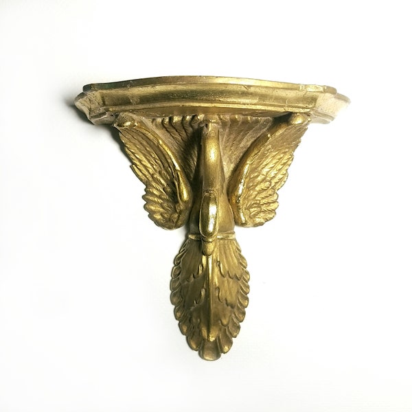 Gilded wall shelf, As Is,  swan wall sconce, AS Is, gilded swan wall shelf, gilded ceramic wall shelf, AS IS