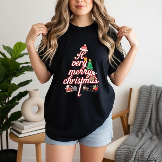 Very Merry Christmas tee | Christmas tree, Santa hat, reindeer
