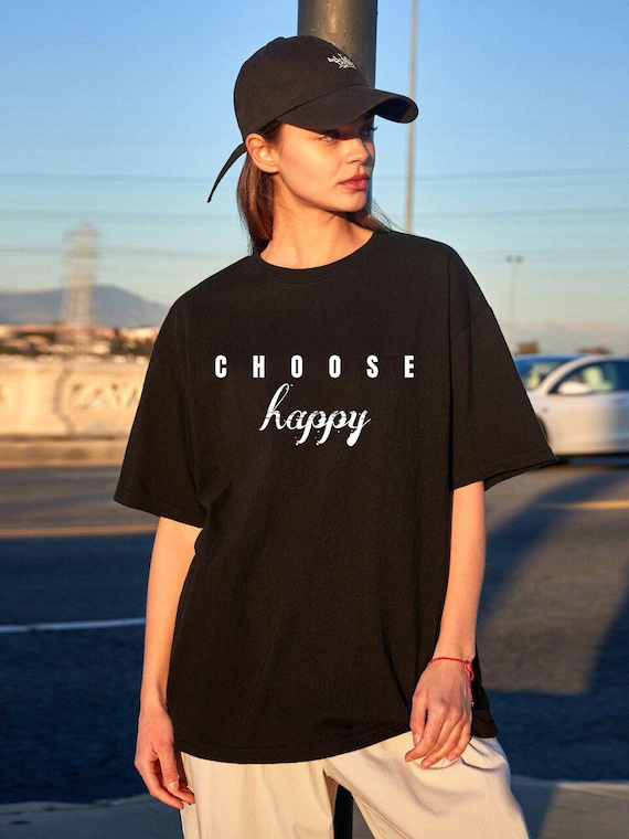 Choose Happy T-Shirt, Subtle Tonal Text Tee, Minimalist Quote Shirt, Positive Affirmation Top, Aesthetic Tee Shop Name : RoyalClothingParis