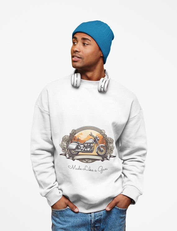 Vintage Motorcycle Fleece Crewneck – Biker Graphic Sweatshirt