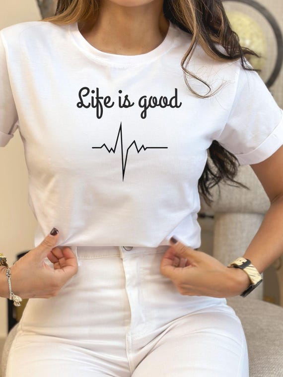 Life Is Good Shirt | Heartbeat Graphic Tee | Positive Quote Shirt | Inspirational T Shirt | Minimalist ECG Design Tee