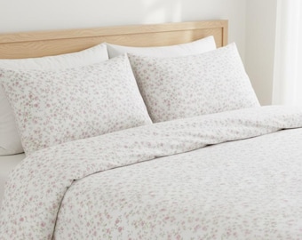 Juego de tres fundas nórdicas vintage con peonías rosas / Ropa de cama floral