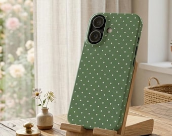 Olive Green Polka Dot Phone Case for iPhone, Samsung and Google Pixel,  Snap Case