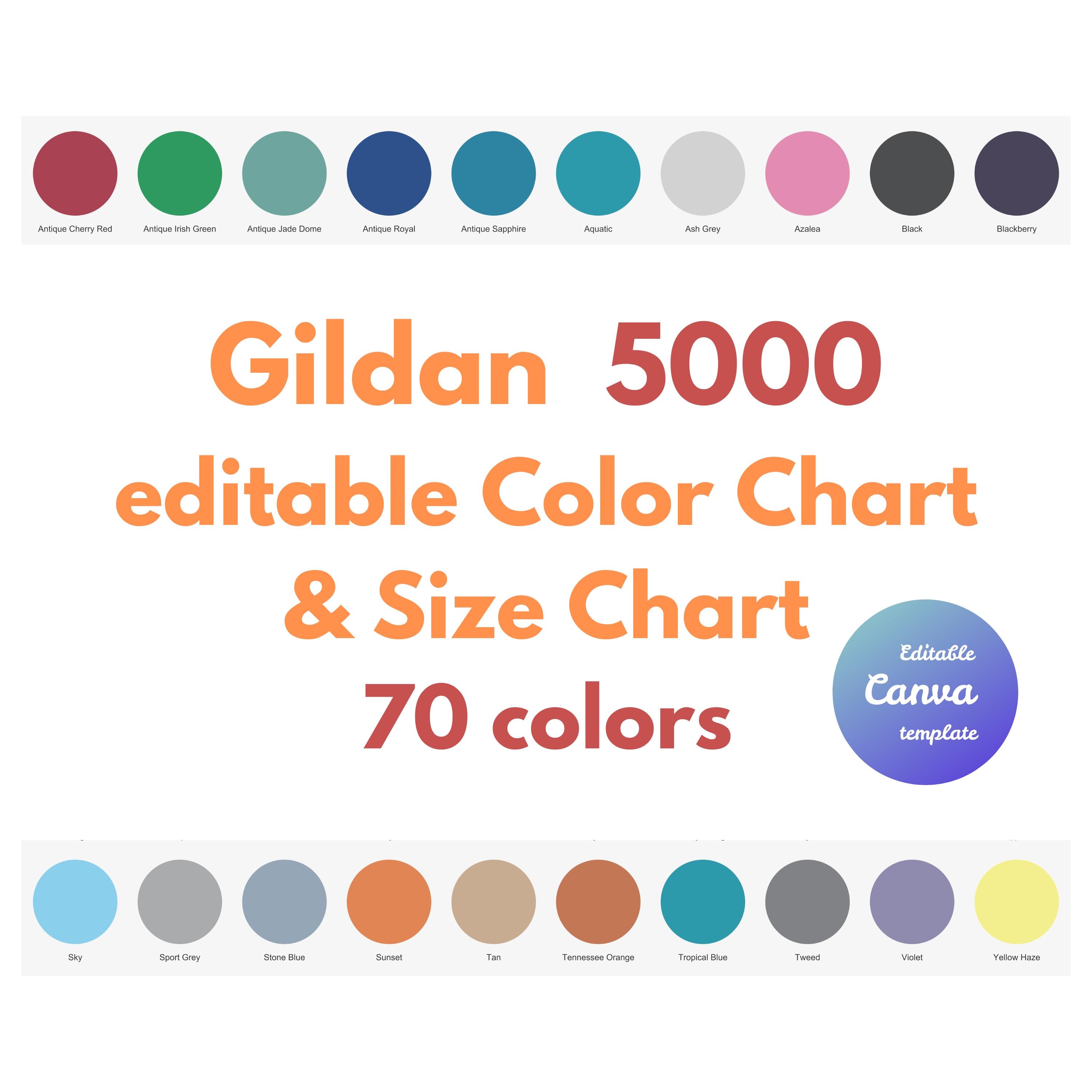 Gildan 5000 Color Chart & Size Chart Bundle, Editable Canva Template ...