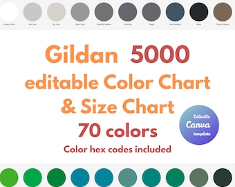 Gildan 5000 Color Chart & Size Chart Bundle, Editable Canva Template