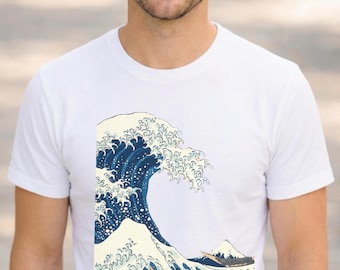 Wave print T-Shirt, Hokusai Japanese Art, Ocean Scene (Made In US)