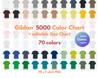 Gildan 5000 Color Chart, 70 tshirt Mockups, Editable Canva Template