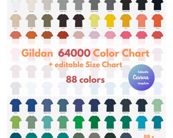 Gildan 64000 Color Chart, 88 tshirt Mockups, Editable Canva Template