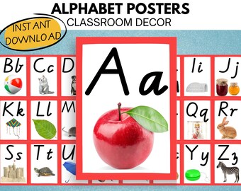 Classroom Alphabet Posters, Alphabet Class Decor, School Alphabet Printables, A-Z Posters for Homeschooling, Alphabet Posters for Classroom,