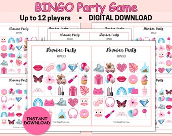 Slumber Party bingo game, Slumber Party Games, Sleepover Games, Birthday Party Games, Preteen, Teen, Birthday bingo, Party Games, bingo game