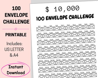 10K 100 Envelope Challenge Printable , Savings Challenge, 10K Challenge, 100 Day Money Challenge, 10,000 Savings Tracker,