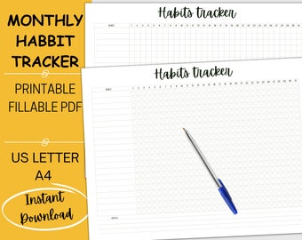 Monthly Habit Tracker Printable Landscape, 30 Day Habit Tracker, Habit Tracker Template, Printable Habit Tracker, Habit Challenge