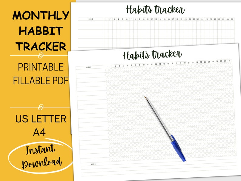 Monthly Habit Tracker Printable Landscape, 30 Day Habit Tracker, Habit ...