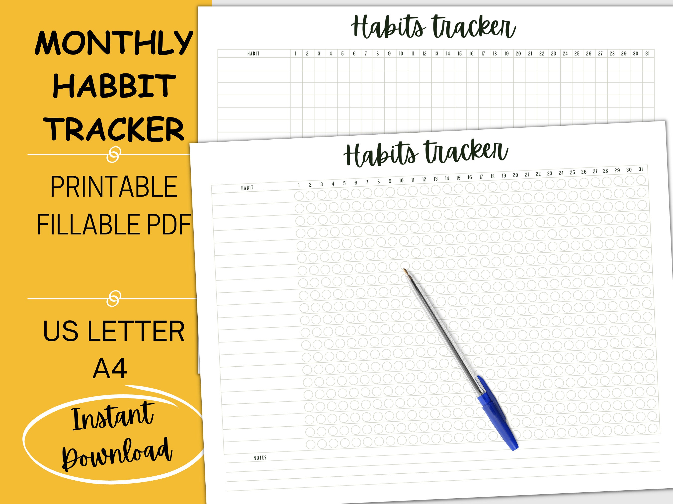 Monthly Habit Tracker Printable Landscape, 30 Day Habit Tracker, Habit ...