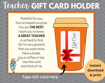 Teacher Appreciation Week, Teacher Gift Card Holder, Teacher Thank you gift card holder, End of year Gift Card Holder, Teacher Gift,