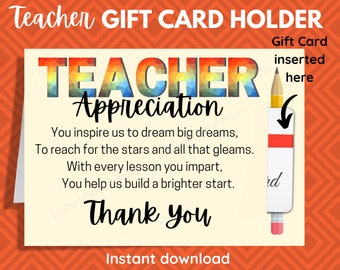 Teacher Appreciation Gift Card Holder, Teacher Appreciation Week, Gift Card Holder for Teacher, Teacher Thank you gift card holder,