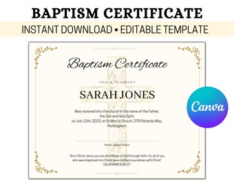 Editable Baptism Template, Baptism Certificate, Personalised Child's Baptism Keepsake, Personalized Certificate of Baptism