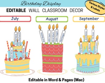 Cake Classroom Birthday Display Wall, Class Birthday Wall, Birthday Bulletin Board