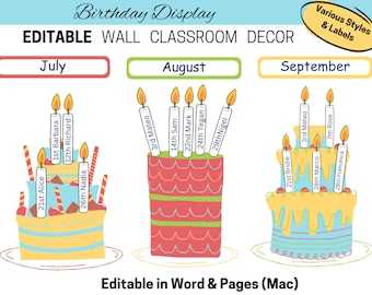 Cake Classroom Birthday Display Wall, Class Birthday Wall, Birthday Bulletin Board
