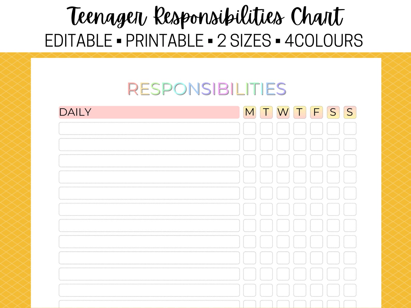 Chore Chart Teens, Chore Chart for Adults, Chore Chart for Teenagers, Responsibilities Chart ...
