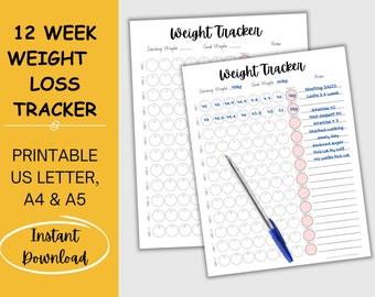Printable Weight Loss Tracker, Weight Tracker, Weight Worksheet, DailyWeight In, Weekly Weigh in, Weight Watchers Slimming World