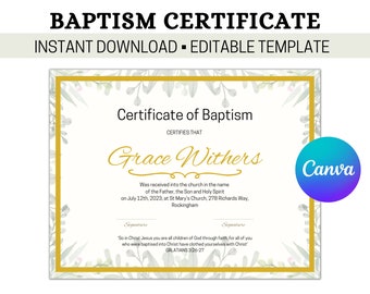 Editable Baptism Template, Baptism Certificate, Personalised Child's Baptism Keepsake, Personalized Certificate of Baptism