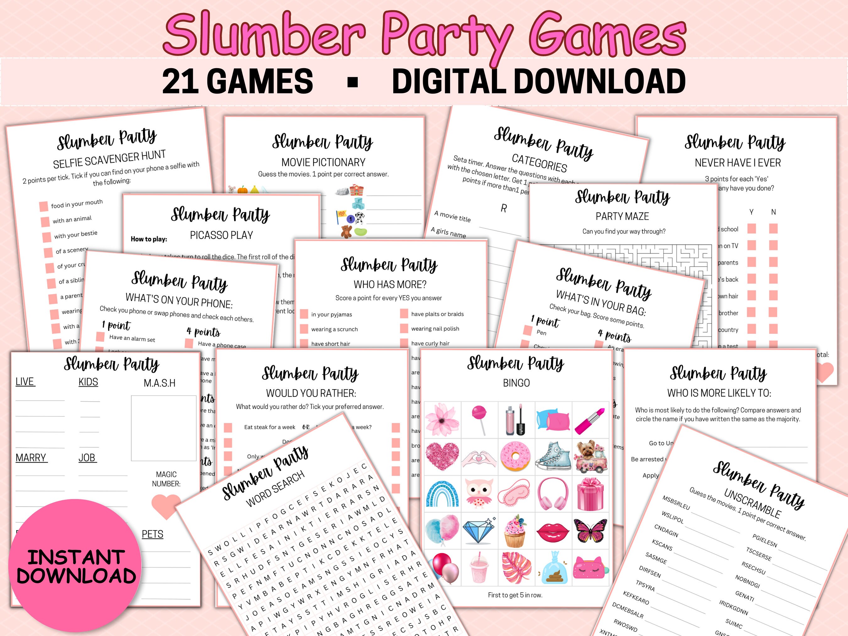 Slumber Party Games Bundle, Slumber Party Games, Sleepover Games