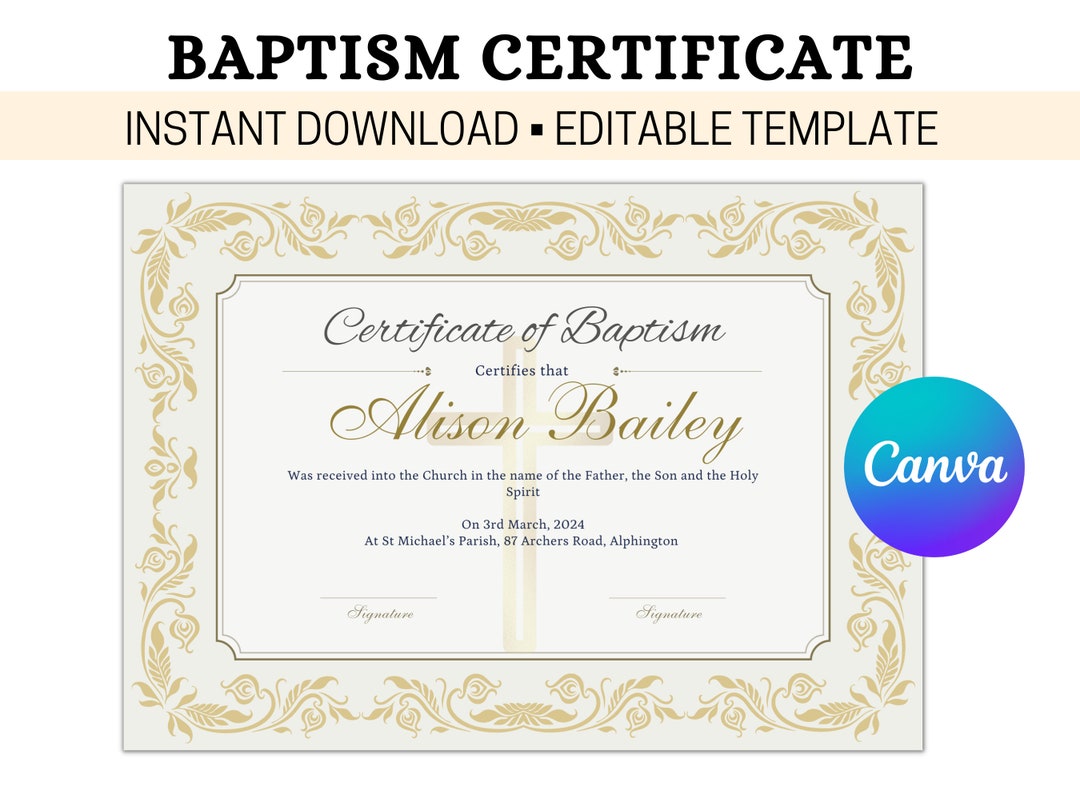 Certificato Di Idoneità Al Battesimo Modello di battesimo modificabile Certificato di battesimo - Etsy Italia