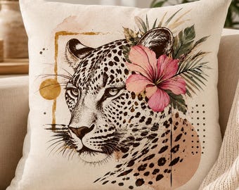 Leopard Floral PNG Sublimation Design, Boho Cheetah Tropical Graphic (Digital Download)