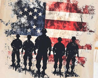 American Flag Soldier PNG, Patriotic US Army Sublimation Design, Distressed Veteran Shirt Graphic