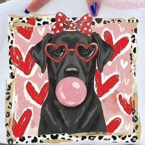 Black Labrador PNG, Coquette Dog Sublimation Design, Heart Glasses, Leopard Border (Digital Download)
