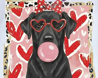Black Labrador PNG, Coquette Dog Sublimation Design, Heart Glasses, Leopard Border (Digital Download)