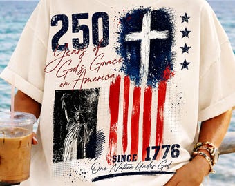 Christliche Patriotische Grafik, 250 Jahre Gnade, Kreuzfahne Vintage USA (Digitaler Download)