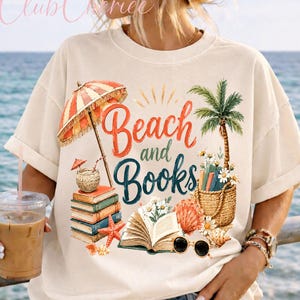 Strand och böcker Sommarläsning PNG, kustbokälskargrafik (digital nedladdning)
