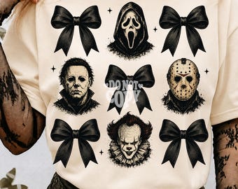 Gothic Horror PNG, Coquette Halloween Design, Spooky Faces Bows (Digital Download)