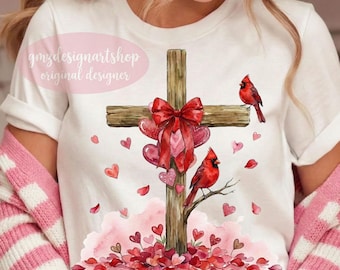 Watercolor Christian Cross PNG, Floral Easter Cardinal Sublimation Design, Faith Religious Shirt Graphic