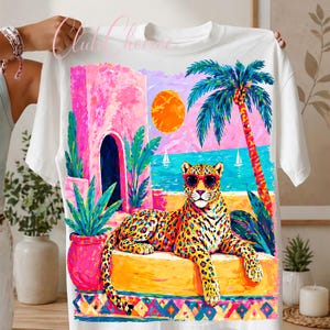Colorful Leopard Beach PNG, Summer Tropical Sublimation Design (Digital Download)