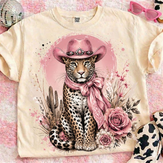 Pink Leopard Cowgirl Design, Western Coquette PNG (Digital Download)