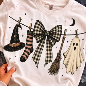 ハロウィンの物干し竿PNG、魔女の帽子と幽霊の昇華プリントデザイン（デジタルダウンロード）