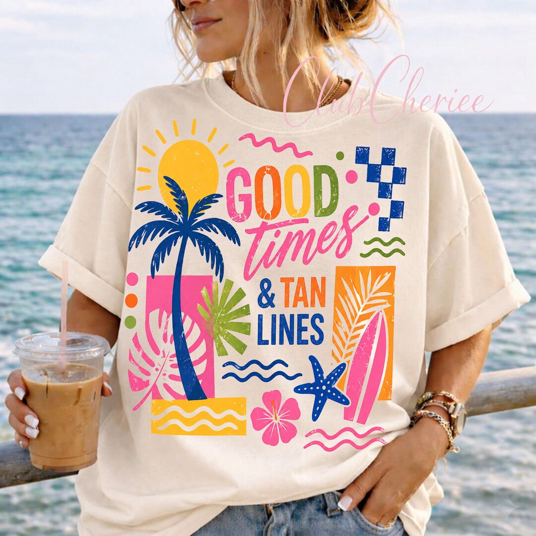Good Times Tan Lines Retro Beach Design, Tropical Surf PNG (digital ...