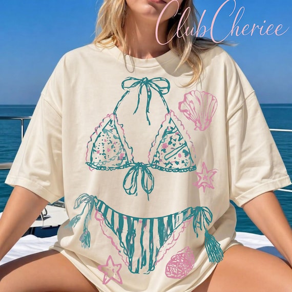 Coquette Bikini PNG, Coastal Beach Graphic, Summer Swimwear Design (Digital Download)