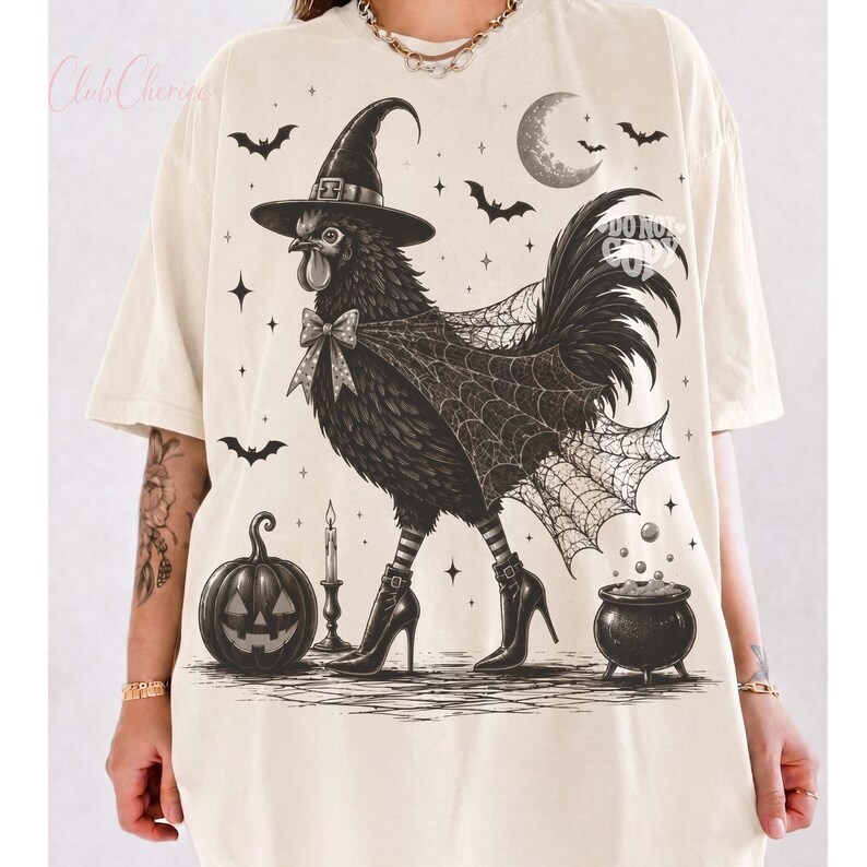 Spooky Witch Rooster PNG, Gothic Farmhouse Halloween Design (Digital Download) image 8