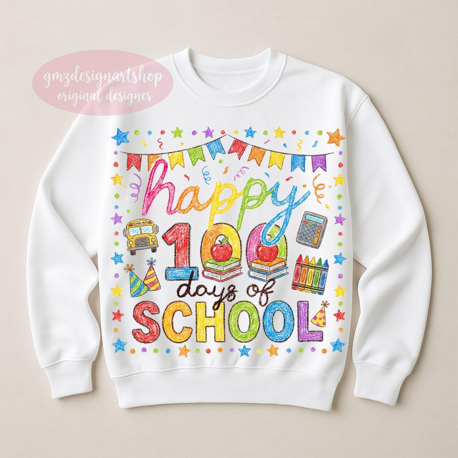 100 Days of School PNG, Crayon Sketch Design, Happy 100th Day Shirt ...
