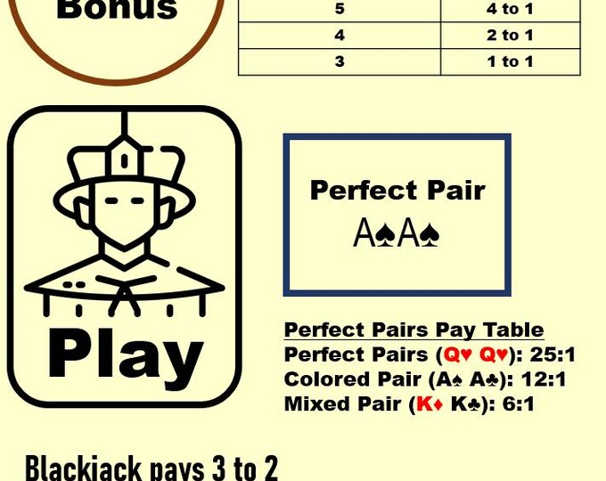 Waterproof Blackjack Mat A4: Side Bets - Home Casino