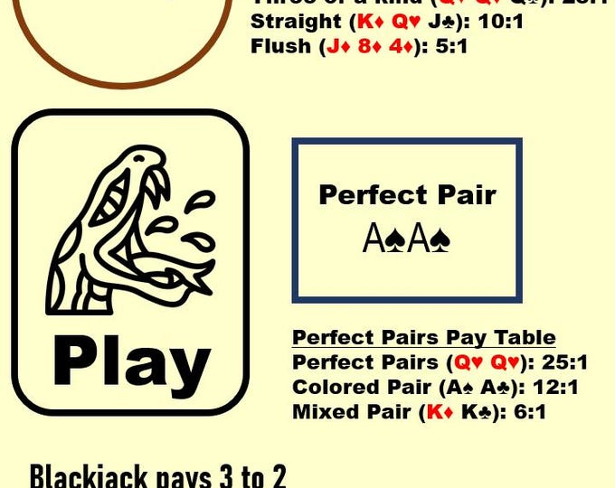 Blackjack Casino Layout Mat - Side Bet Payout, Laminated A4