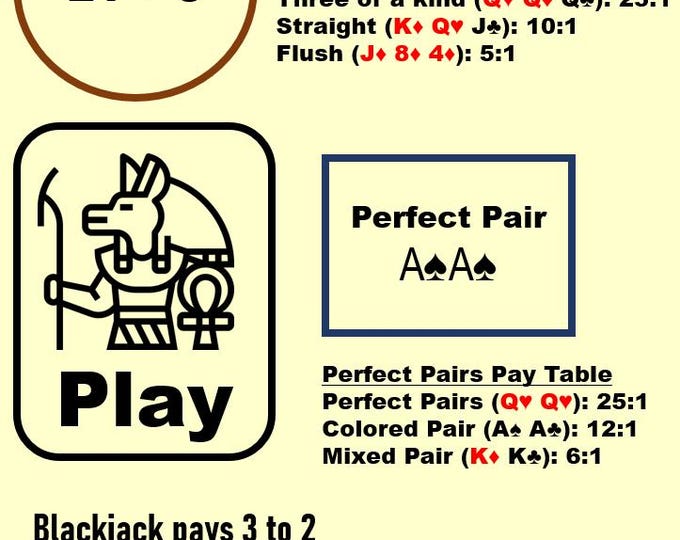 Blackjack Layout Mat - Side Bet, Payout - Laminated A4