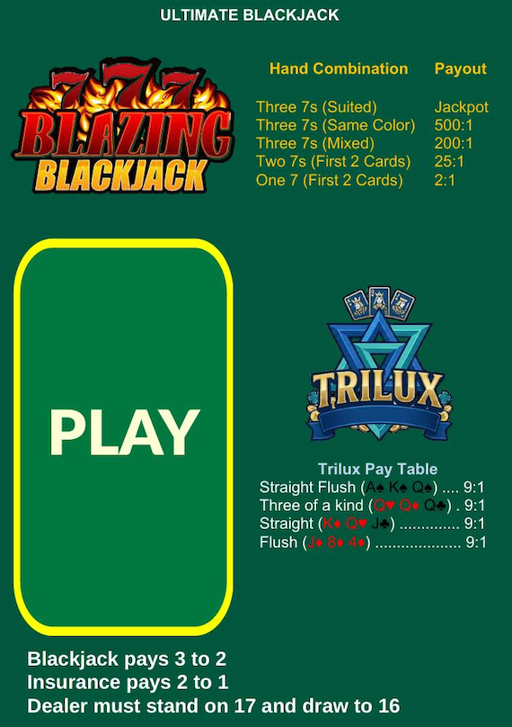 Waterproof Blackjack Mat A4 – Trilux & Blazing 7s Blackjack
