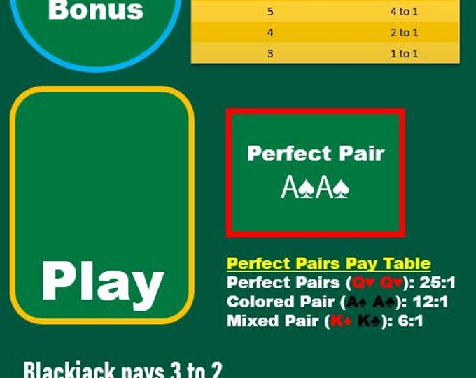 Blackjack Mat A4 - Side Bets (Bust Bonus, Perfect Pair) - Waterproof